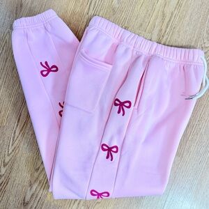 Y2K Pink Bow Oversized High Waist Straight leg Sweatpants scuba feel size med